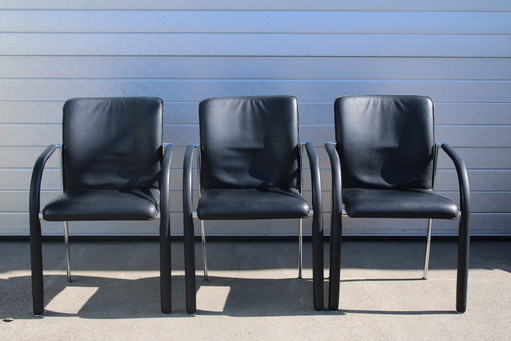 Juego de 3 sillas de comedor de diseño Leolux – eetkamerstoelen, Leather, Metal