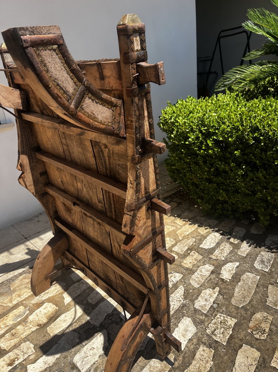 Image 1 of Tavolo Da Carro Indiano in Legno Massiccio e Ferro Battuto 