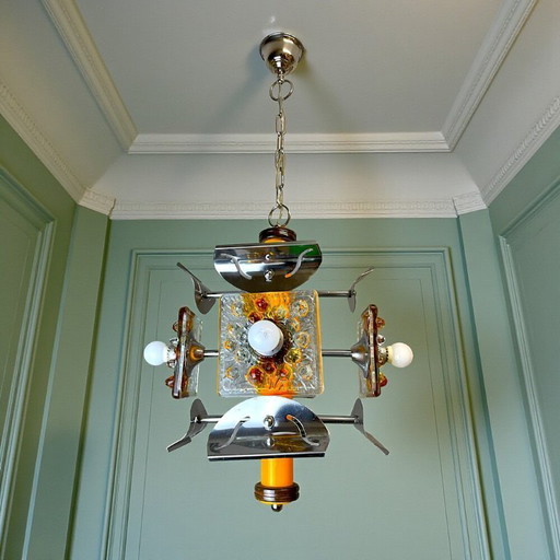 Mid Century Modern 4 light Murano glass modern chandelier Sputnik, 1970s