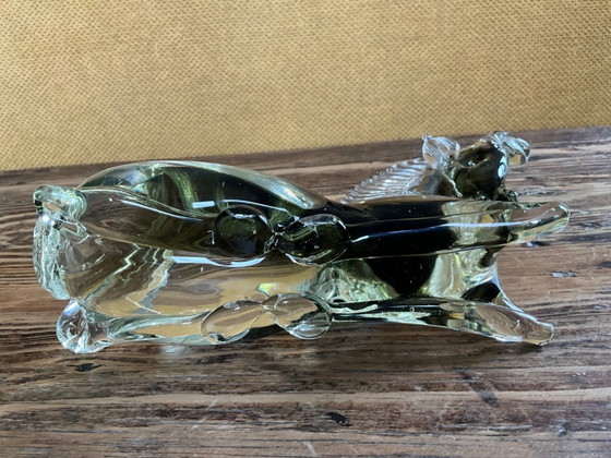 Image 1 of Murano glass reclining horse olive khaki