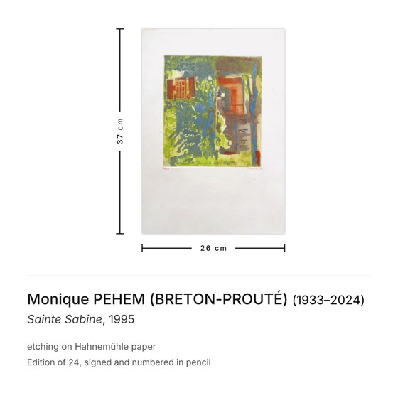 Monique Pehem (Breton-Prouté) Gravure Signée Sainte Sabine 1995 – Lithographies et sérigraphies, Paper (photo 3 of 5)