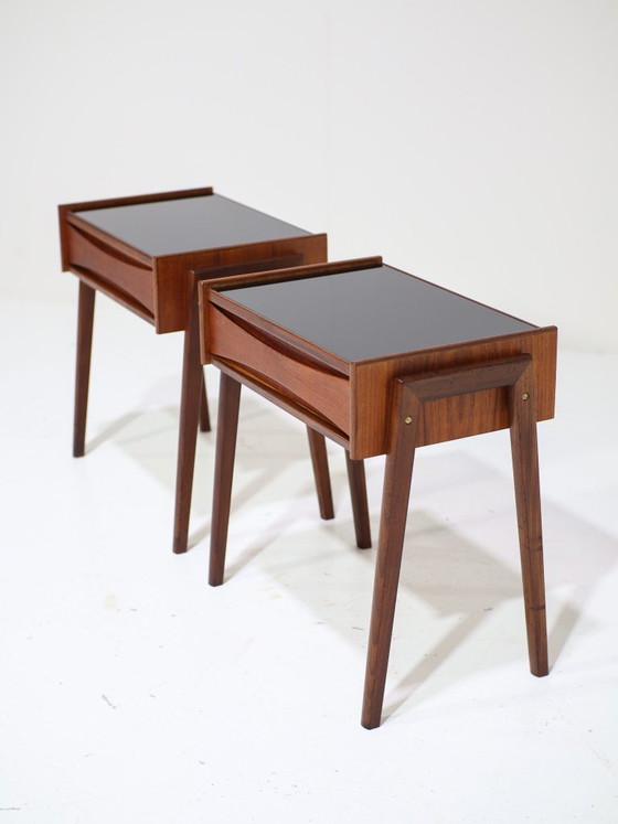 Image 1 of Set di comodini Arne Vodder in teak vetro nero danese vintage