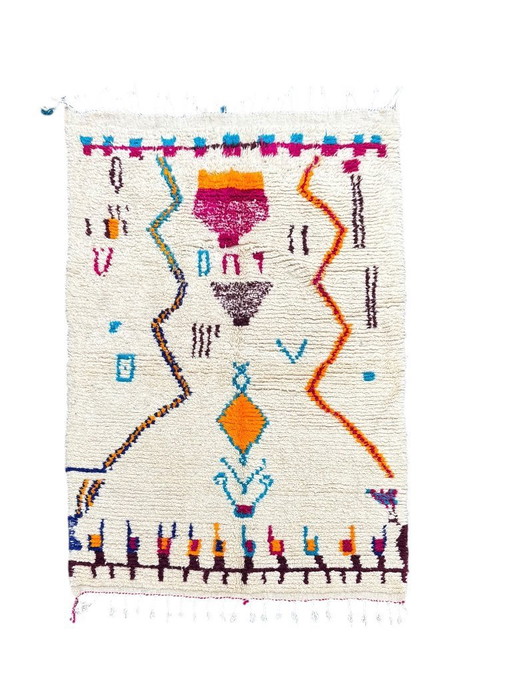 Tapis berbère marocain Azilal 150x245 cm- Tapis berbère neutre tissé à la main, texture géométrique