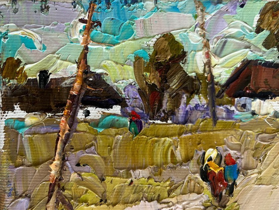 Image 1 of Original Oil Painting Village Day Landscape We are returning home