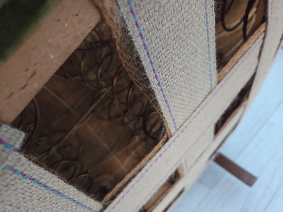 Image 1 of 1960s, Danish Curved 2-Seater Sofa, Green Furniture Velour, Oak Wood Legs