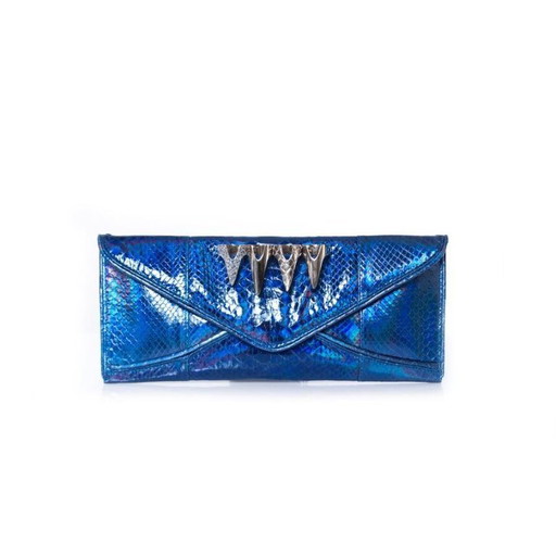 Maison Du Posh, Clutch aus blau-metallic beschichtetem Pythonleder