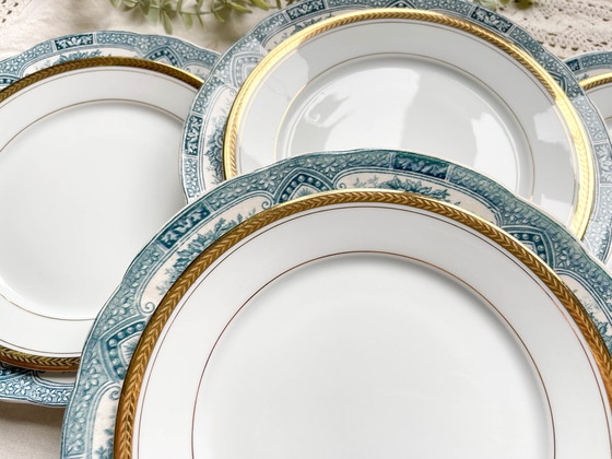 Image 1 of 7 piatti in pietra di ferro blu Onnaing + 7 piccoli piatti in porcellana di Limoges spaiati
