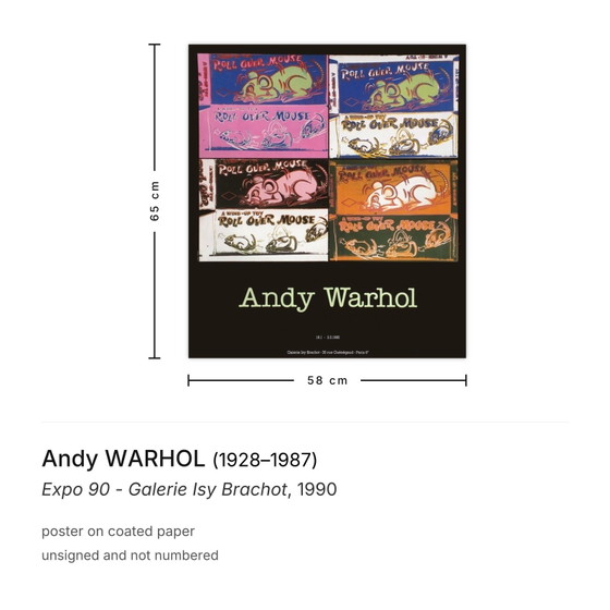 Image 1 of Andy WARHOL Expo - Galerie Isy Brachot cartel 1990