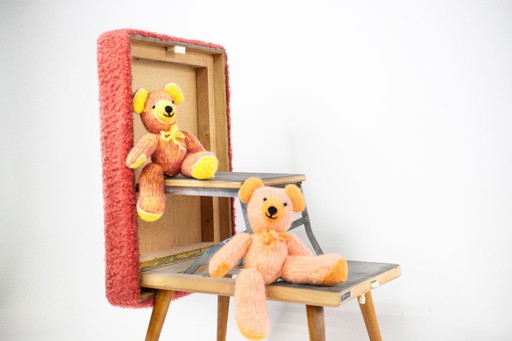 Vintage Hocker mit integrierter Trittleiter und Plüschüberzug