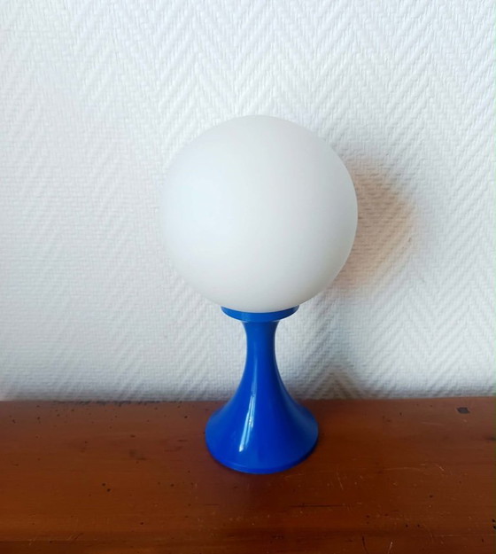 Image 1 of Lampada in stile Space Age, vetro blu e opalino, anni '70