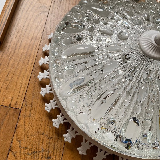 Image 1 of Lampada da soffitto antica con vetro trasparente e metallo bianco