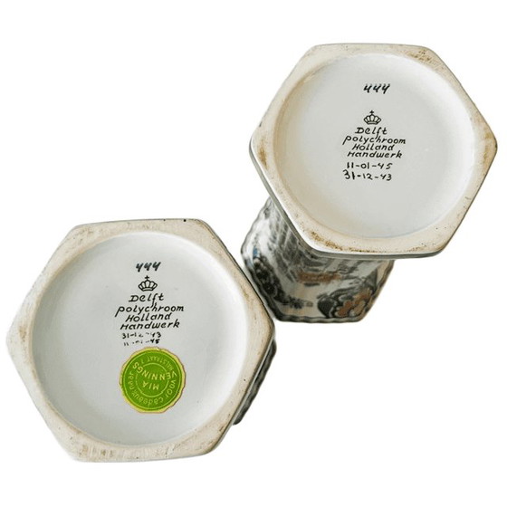 Image 1 of Vintage set of Delft Polychrome Dutch Handmade vases with floral motif, 1960s