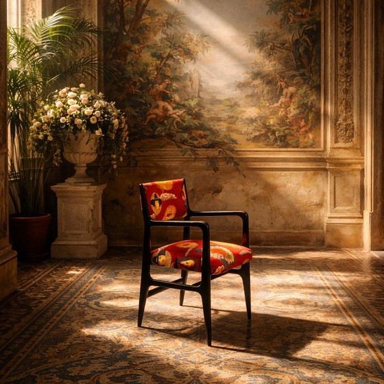 Gio Ponti Stuhl Mod. 110 mit Fornasetti Originalstoff für Cassina 1953 – Esszimmerstühle, Wood (photo 17 of 28)