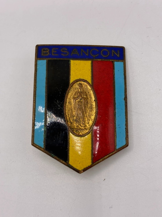 Vintage antieke geëmailleerde Besançon Chobillon Parijs Virgin medaille badge – Decoratieve objecten, Metal (photo 3 of 4)
