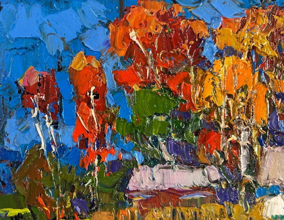 Image 1 of Original Oil Painting Autumn Village Landscape The gold of an October day