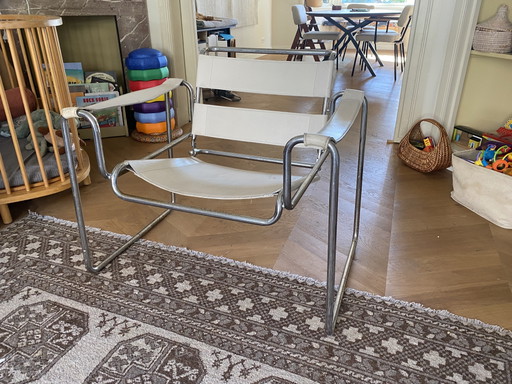 Fauteuil tubulaire Bauhaus vintage | cuir blanc et acier chromé | années 70/80 – Chrome, Leather