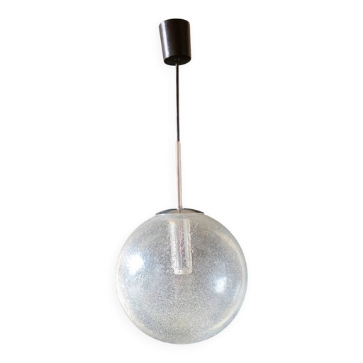 Blown glass bubble suspension globe, chrome mount