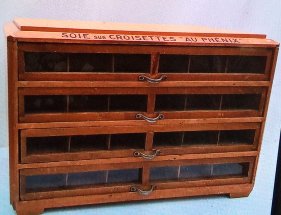 Image 1 of Antique haberdashery cabinet from Au Phenix. Vintage glass-fronted display cabinet