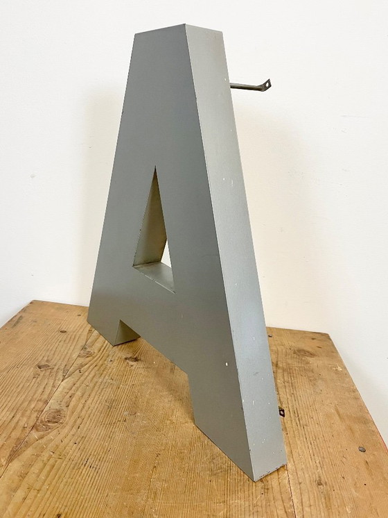 Image 1 of Large Illuminated Vintage Grey Iron Facade Letter A , 1970s