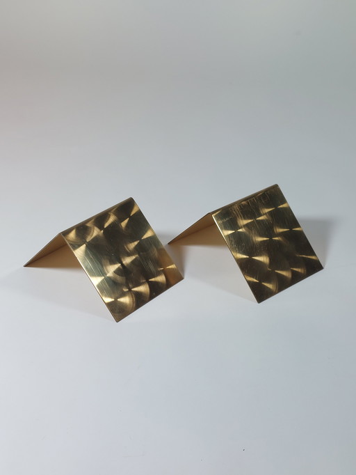 Coppia di fermalibri vintage in ottone di metà secolo, taglio circolare