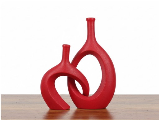 Red ceramic vases