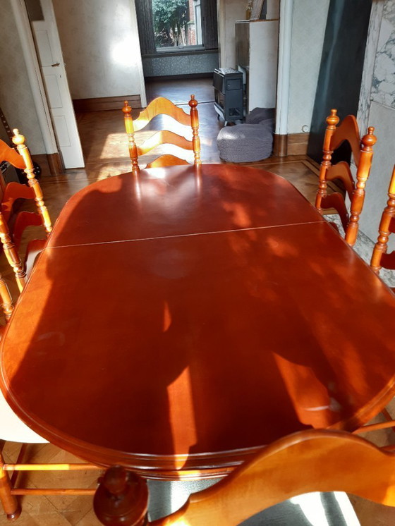 Image 1 of Cherry dining room with table, 6 chairs, bar cabinet and sideboard