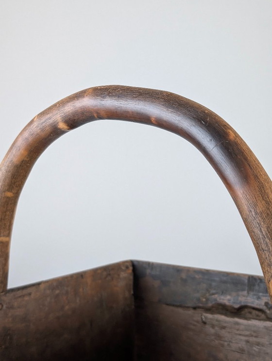 Image 1 of Antique Wooden Log Basket with Hand-Forged Hardware, Wabi-Sabi, 19th Century