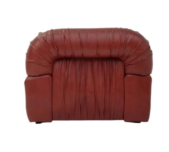 Image 1 of Fauteuil relax en cuir italien vintage - Design rétro en cuir orange/brun, 1970