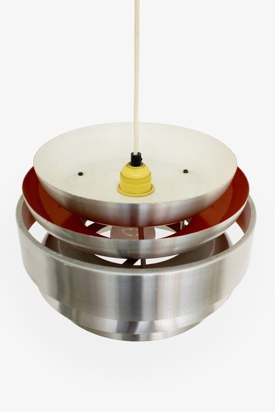 Image 1 of Lacquer louvre pendant lamp 1960s chrome orange