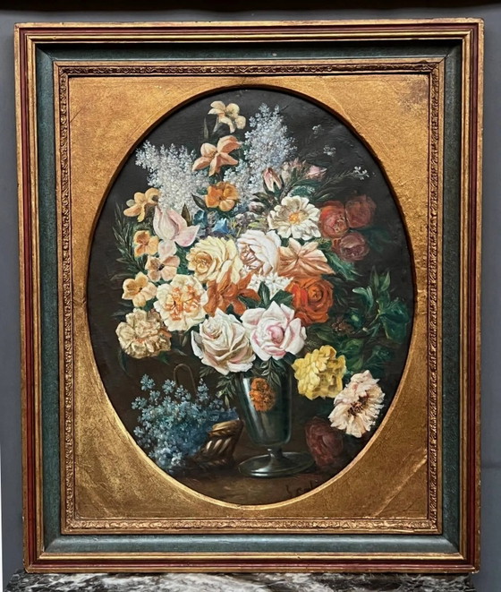 G. Carlier. Still life signed with flowers in a beautiful frame. – Paintings & Drawings, Canvas (photo 2 of 7)