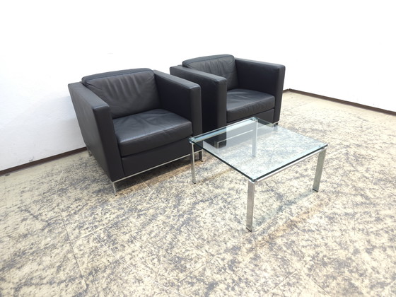 Image 1 of Walter Knoll Foster 500 fauteuilset van 8, zwarte designfauteuils, leren stoelen