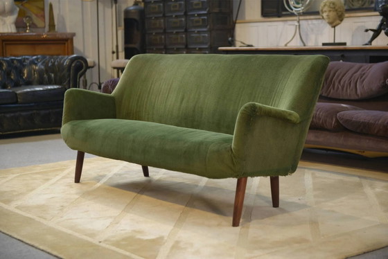Green velvet canapé 1960s – 3-5 seaters, Scandinavian (photo 3 of 15)