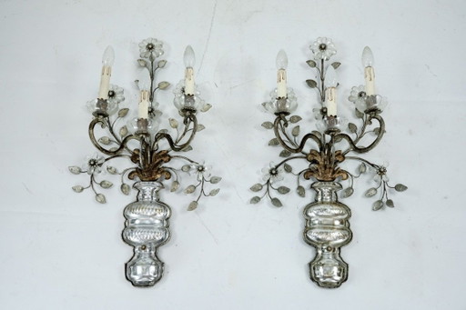 Paar französische Maison Bagues Wandleuchter aus Kristallbronze, 1960er Jahre