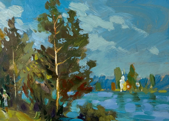 Image 1 of Original Oil Painting Summer Coastal Landscape Together in Nature
