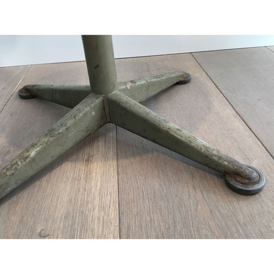 Image 1 of Vintage Industrial Stool in Steel and Wood, Height Adjustable, 1900s