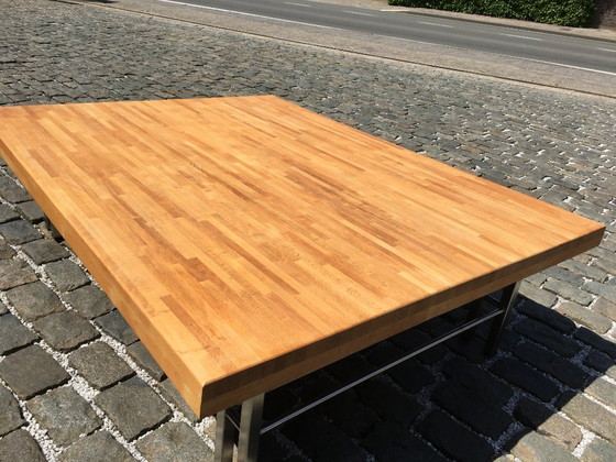 Image 1 of Tavolino da caffè in acciaio inox con piano in legno di faggio