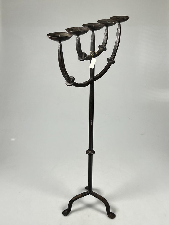Image 1 of Vintage Brutalist XL Candlestick, Cast Iron, 5 Arms, 1950s