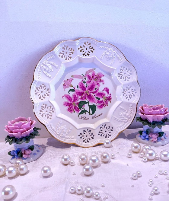 Image 1 of Vintage Crown Davenport Porcelain Plate Set – 6 Floral Decorative Plates – Shabby Chic Cottage Style