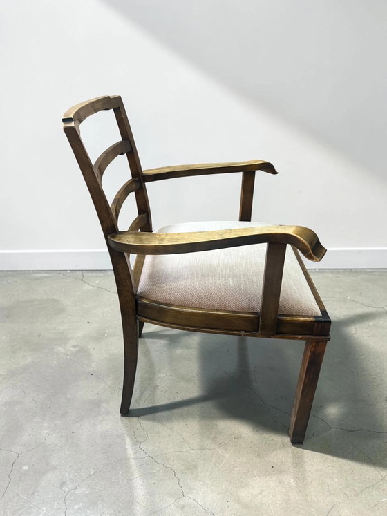 Mid Century Fauteuil Set, 2x Notenhouten Vintage Fauteuils Jaren 40 | Gestoffeerde Houten Stoelen B&F – Wood (photo 8 of 14)