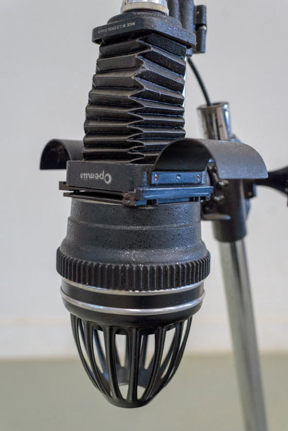 Image 1 of 'the Industrial Cage' – Upcycled Floor Lamp From Vintage Meopta Enlarger