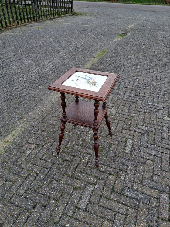 Image 1 of Antique Side Table, Tile Table, Plant Table with Tile