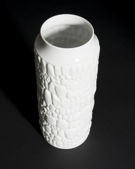 Image 1 of Manfred Frey AK Kaiser Glossy Porcelain Vase Fossil REPTILE Relief Op Art DUO