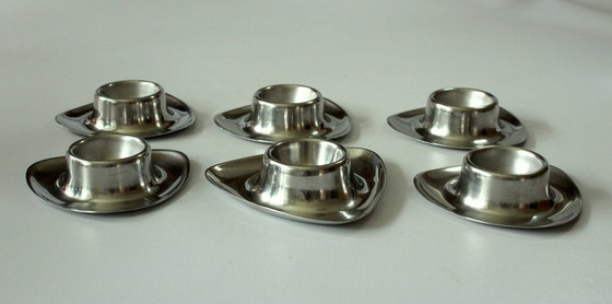 Image 1 of Portauovo di metà secolo in acciaio inox 6 pezzi triangolari vintage