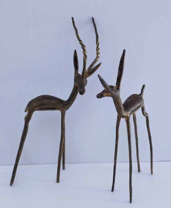 Image 1 of four gazelle antelope sculptures vintage brass