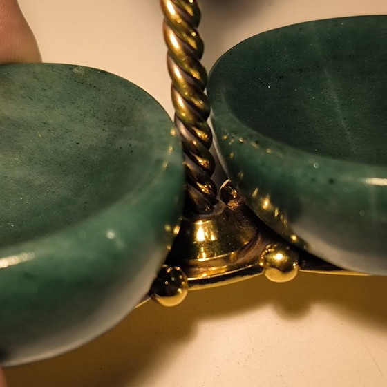 Salière double et coupelle à condiments en argent, vermeil et aventurine par Wolfers Frères, 1950 (photo 9 of 13)