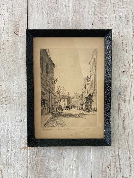 Antique painting of Montmartre (Paris)