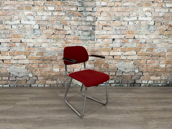 Image 1 of 4x Ahrend Schlittenstuhl mit Rohrrahmen, rot