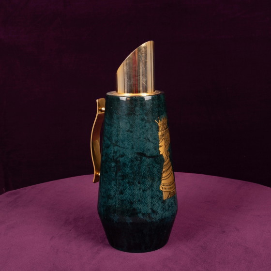 Aldo Tura Mod. 1278D Gedecoreerde Blauwe Geitenleren Perkament Thermoskan Italië 1950 – Decoratieve objecten (photo 8 of 18)