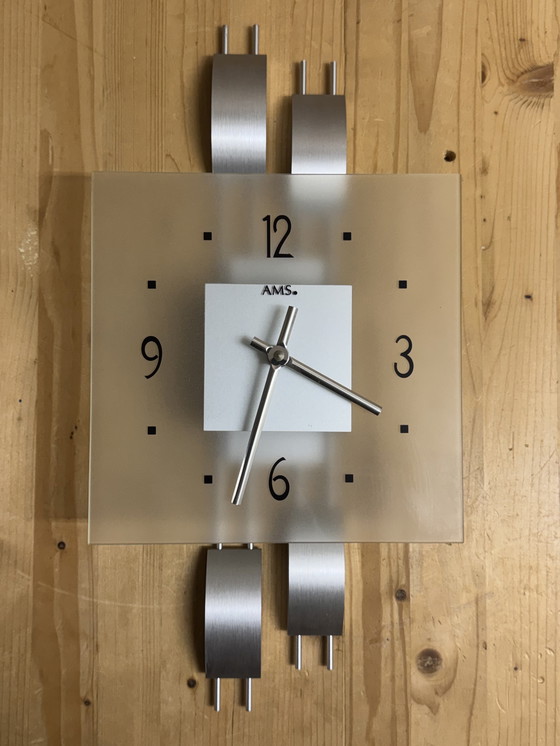 Image 1 of 🕰️ AMS Design Wall Clock | Glass & Aluminum | Junghans Quartz | German modern design |