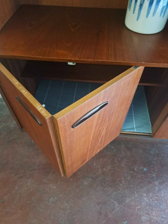 English Jentique Teak High Board with Bar/Display Cabinet Space, Wood, Glass, Brown, Mid Century Modern (photo 4 of 6)